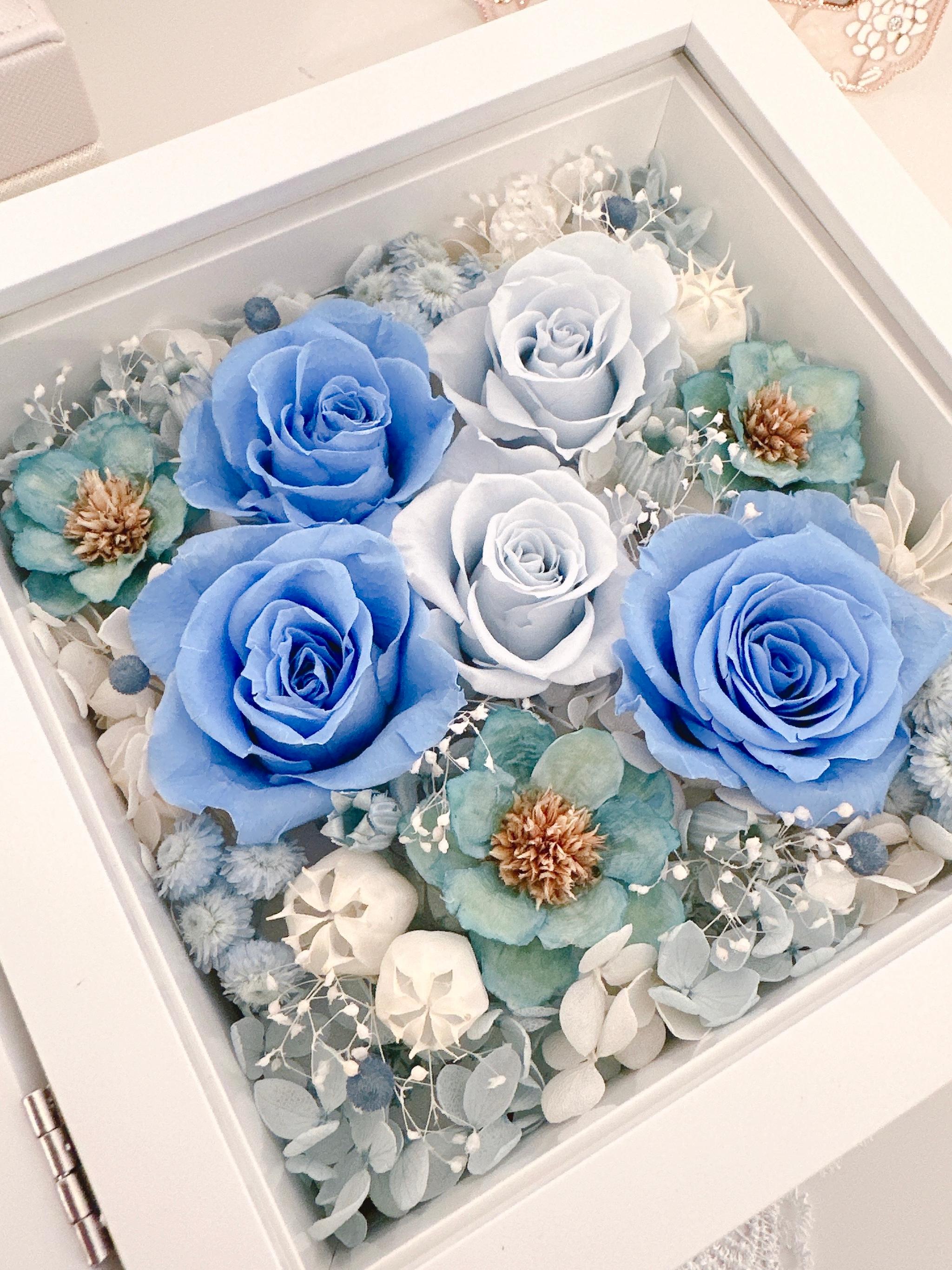 【出産祝い・男の子】フォトフレーム BOXアレンジ 写真立て バラ ブルー 青 結婚祝 誕生祝 記念日 ベビーギフト | 15枚目